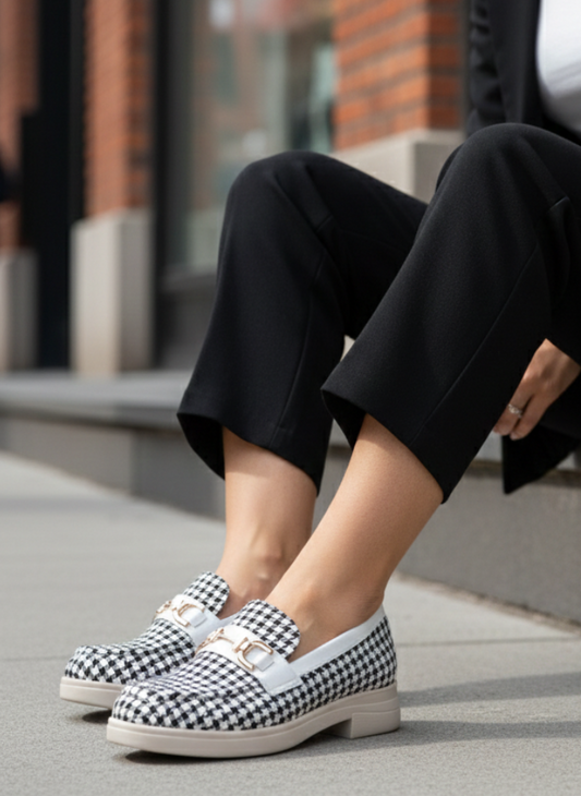 Black & White Houndstooth Loafers