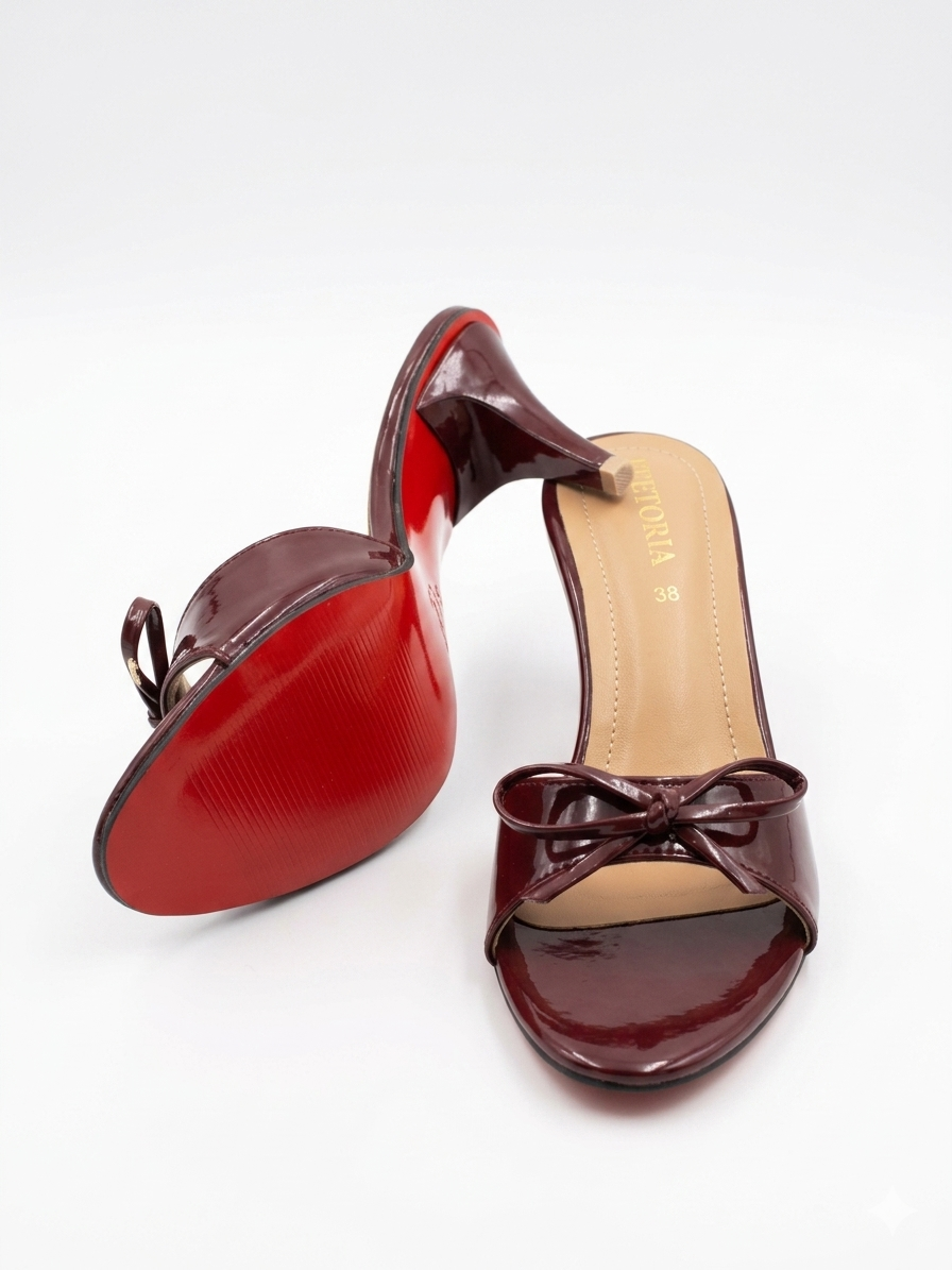 Bow Mule Heel in Cheery red