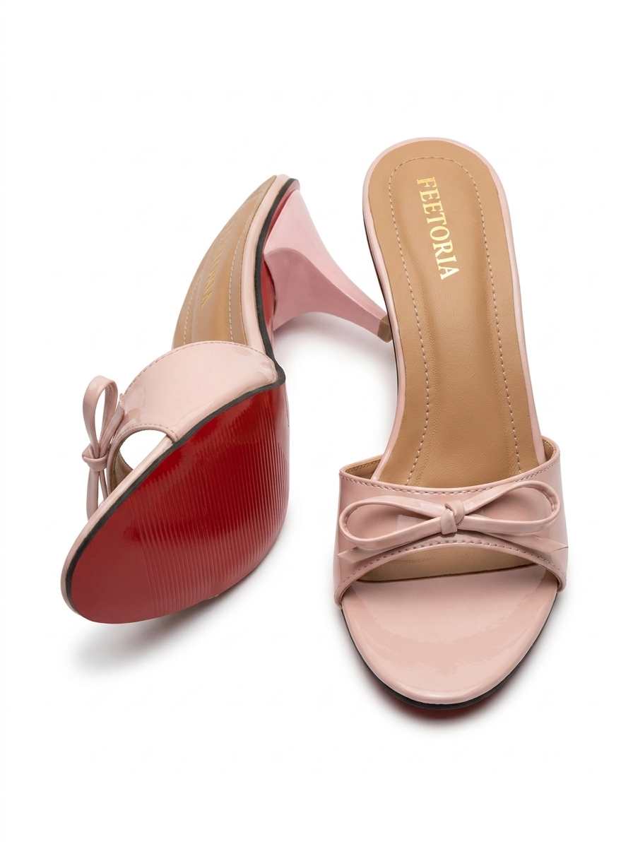 Bow Mule Heel in Nude pink