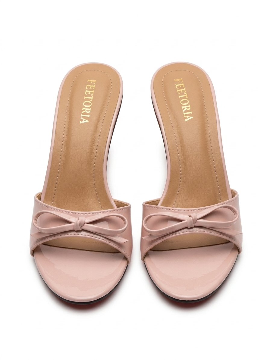 Bow Mule Heel in Nude pink